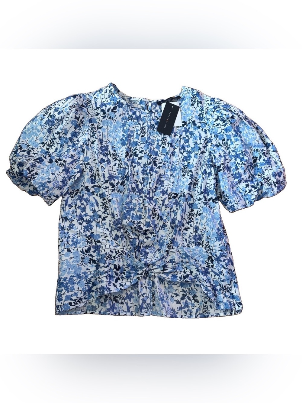 Tommy Hilfiger Women’s Floral Short Sleeve Shirt With Tie Front Hem - Small
